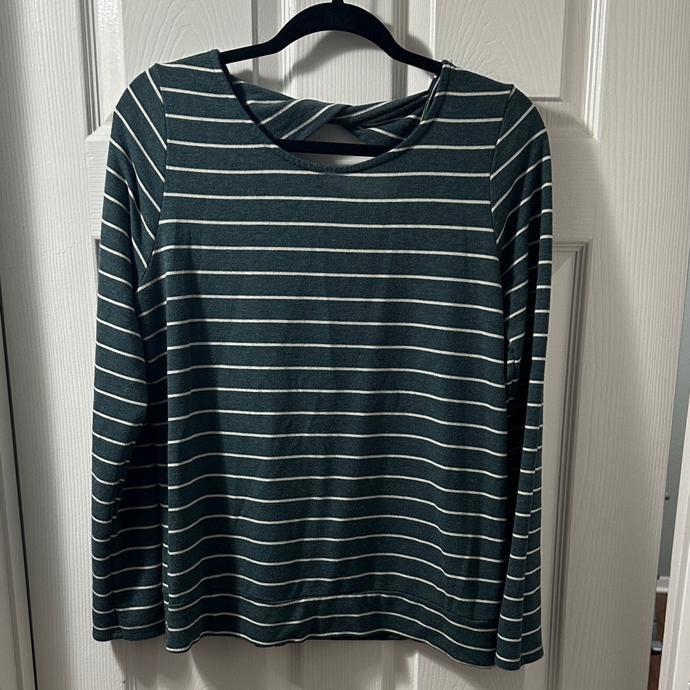 Pink Clover Green and White Striped Top
